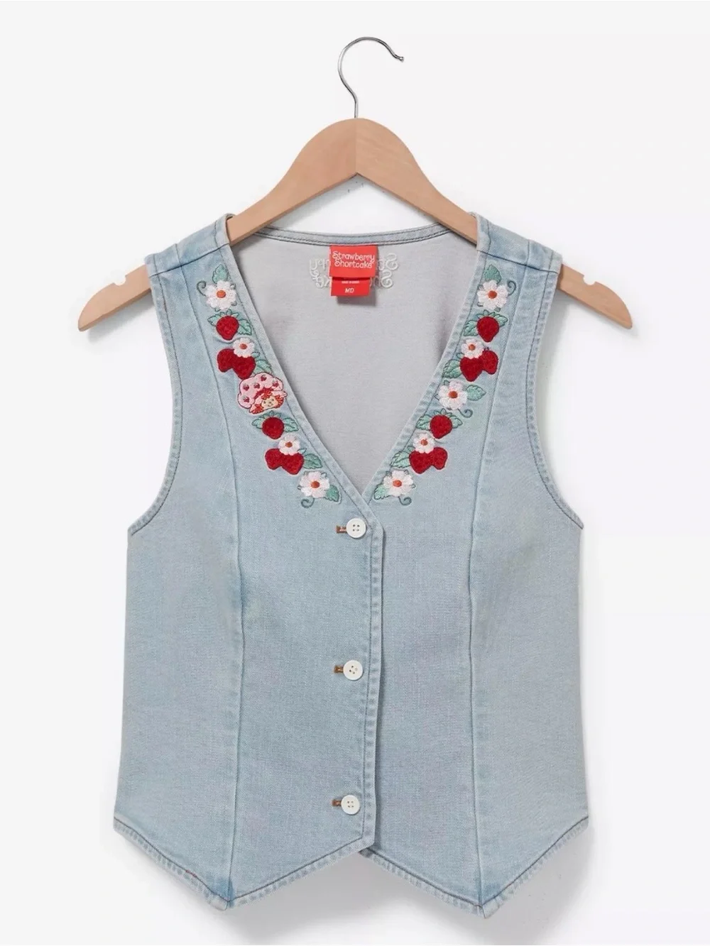 Strawberry Shortcake Embroidered Denim Vest BoxLunch Exclusive S/M Light Wash